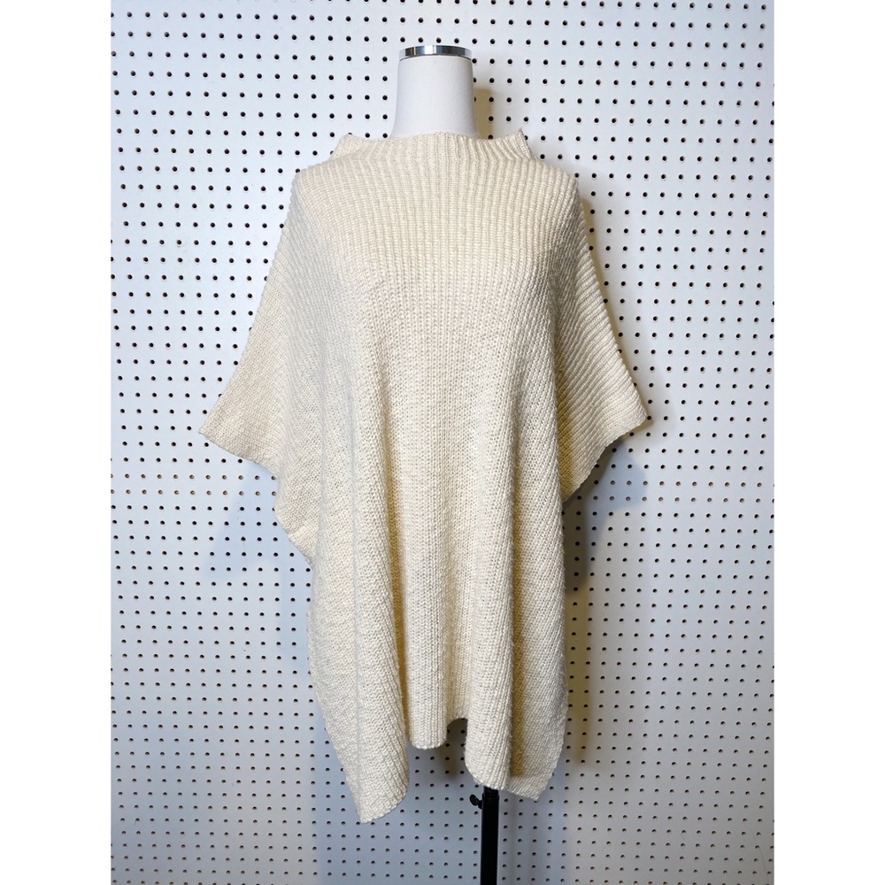 Eileen Fisher | Mock Neck Poncho Sweater, 100% Organic Cotton Sz. S/M - Picture 2 of 9